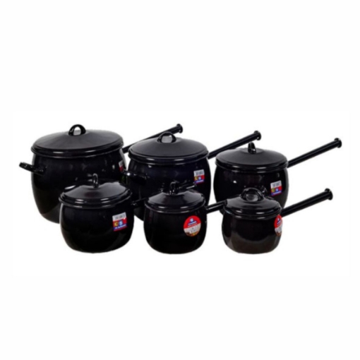 Picture of KANGO BELLIED POTS BLACK LONG HANDLE SET OF 6